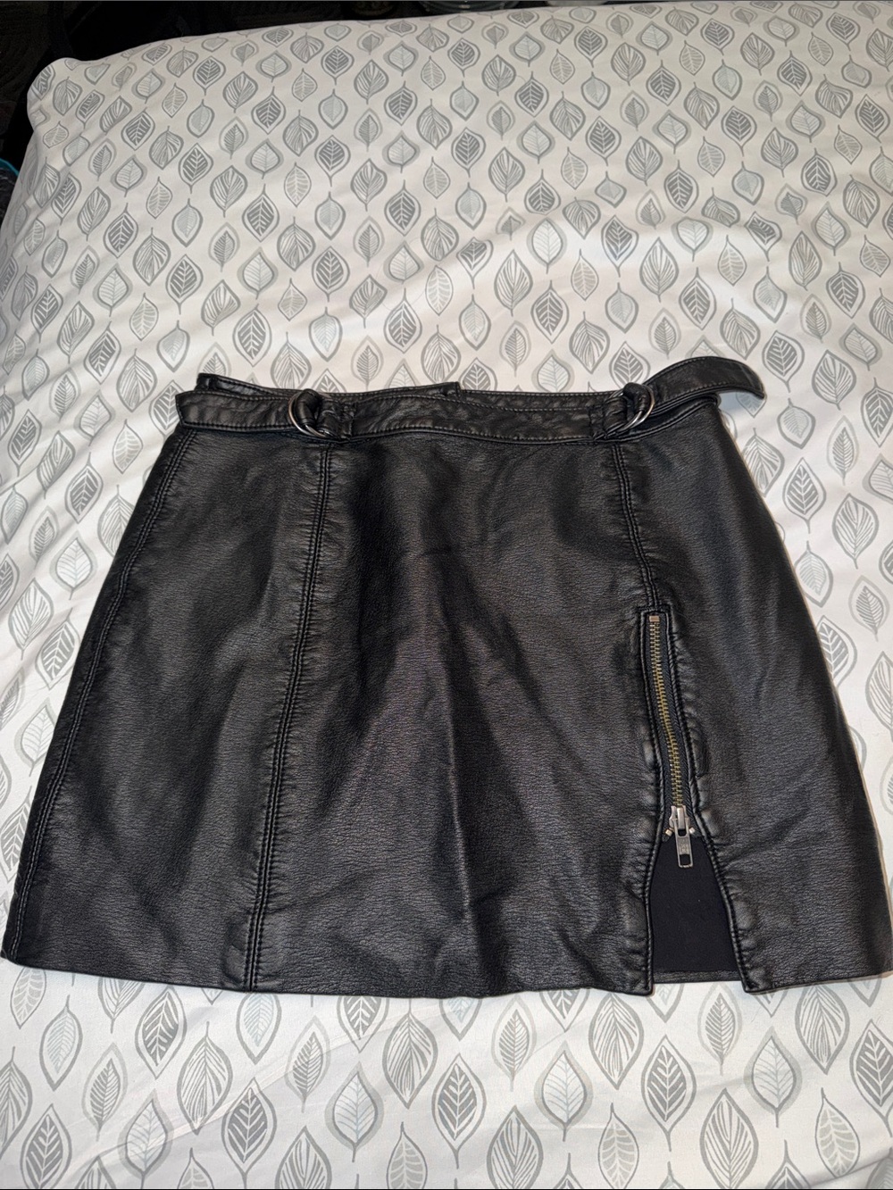 Free People Black Faux Leather Mini Skirt with Side Zip Slit